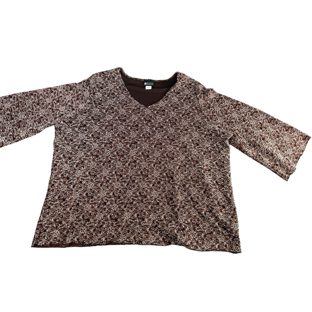 Vintage Maggie Barnes Brown Tunic‎ Top White Micro Beaded  Size 3X Glam Party - Picture 15 of 15
